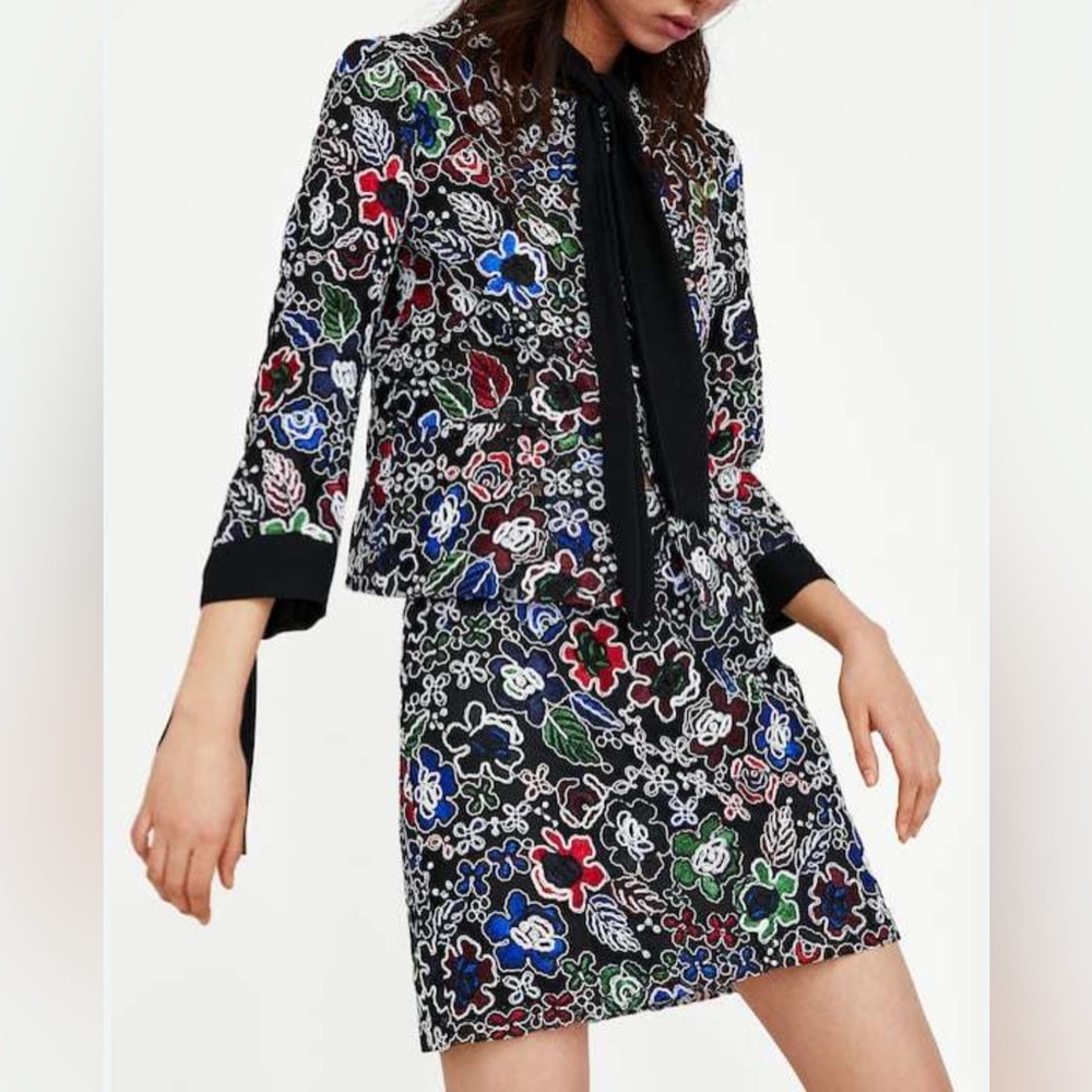 Like New! ZARA Sheer Floral Embroidered Blazer Jacket